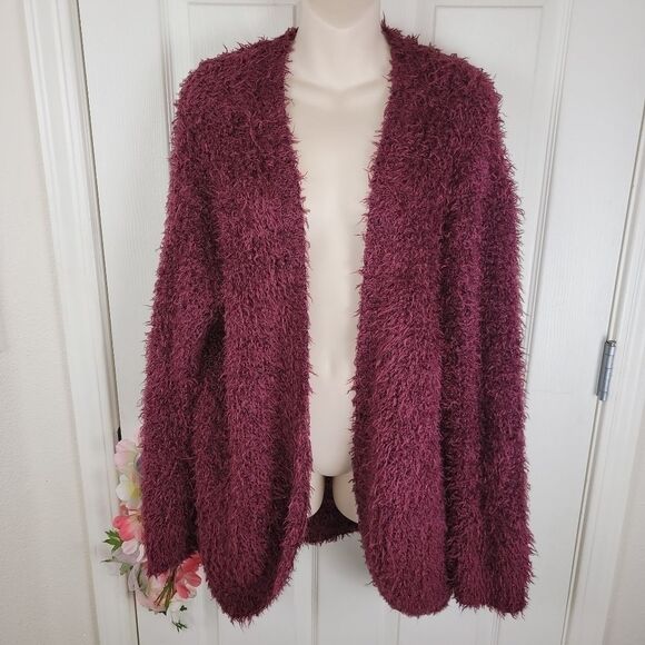 Kensie wine open front eyelash cardigan large - Picture 2 of 9
